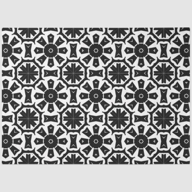 Papier Mousseline Motif de mosaïque géométrique moderne noir et blan (Recto)