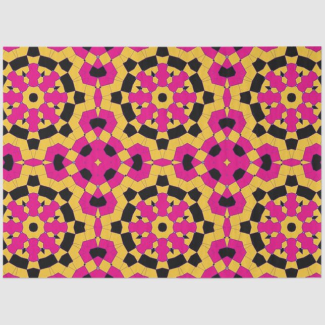 Papier Mousseline Motif de mosaïque géométrique rose et noir jaune (Recto)