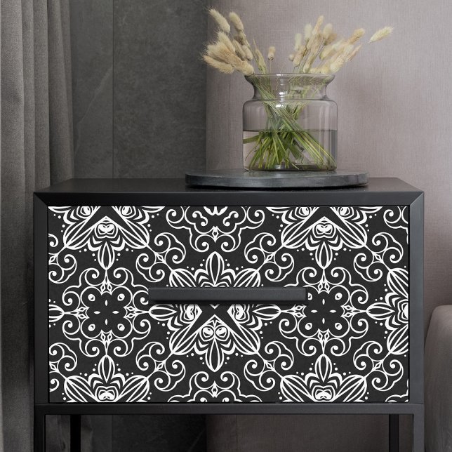 Papier Mousseline Motif de mosaïque gothique baroque noir et blanc (Créateur téléchargé)