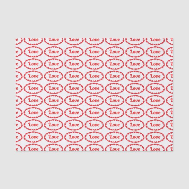 Papier Mousseline Motif de mots d'amour dans des ovales rouges et bl (Recto)