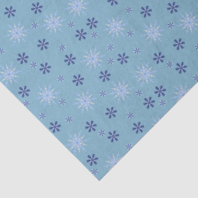 Papier Mousseline Motif de neige d'hiver bleu (Détail)