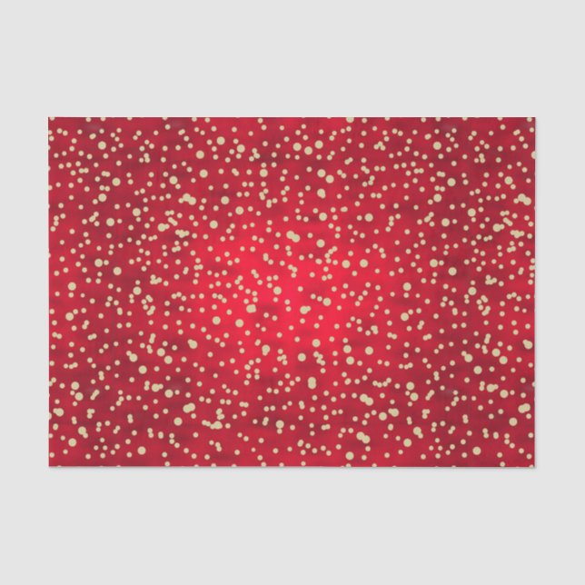 Papier Mousseline Motif de Noël Confetti rouge et or (Recto)