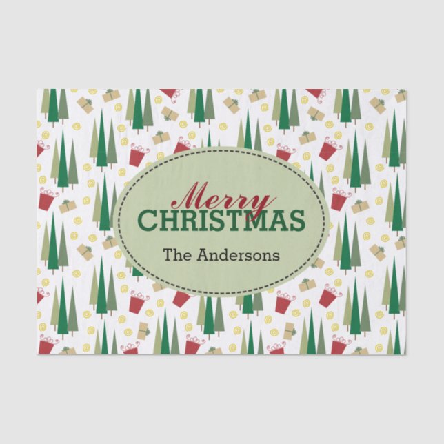 Papier Mousseline Motif de Noël de style rétro, Personnalisé (Recto)