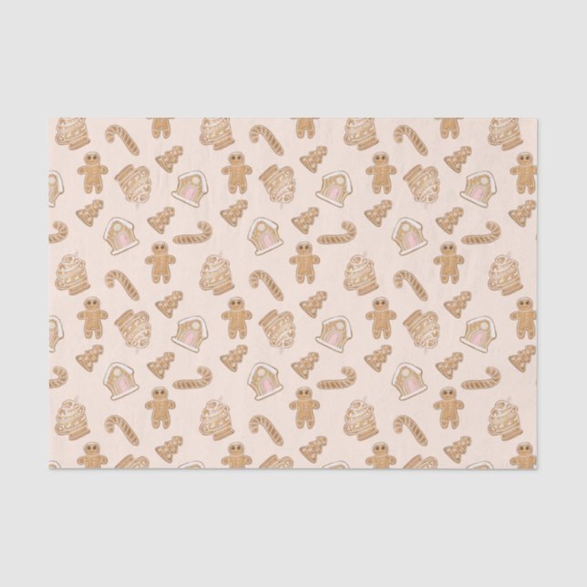 Papier Mousseline motif de Noël en pain d'épices rose sucré (Recto)
