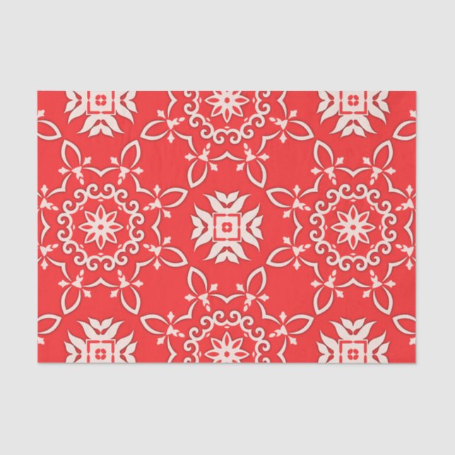 Papier Mousseline Motif de Noël Ornat rouge et blanc (Recto)