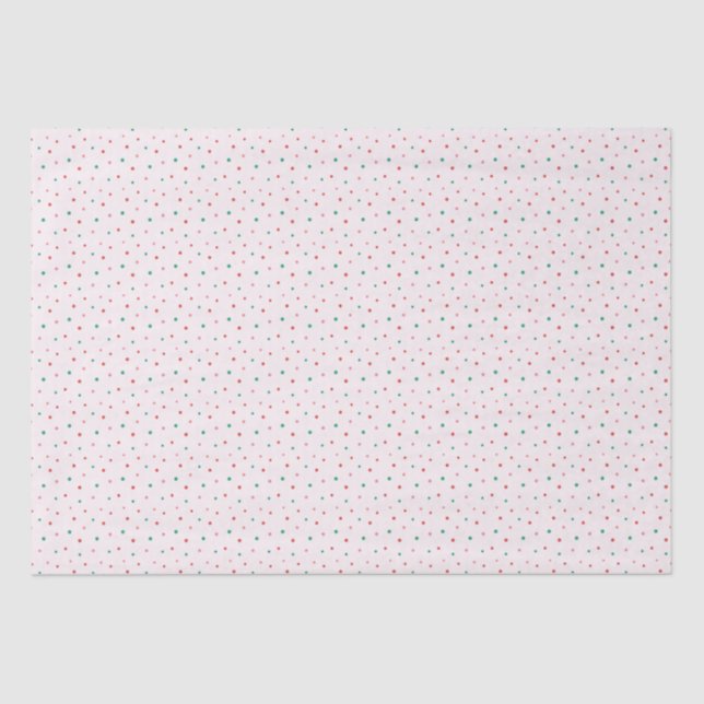 Papier Mousseline Motif de Noël Pois rouge, vert et rose (Recto)