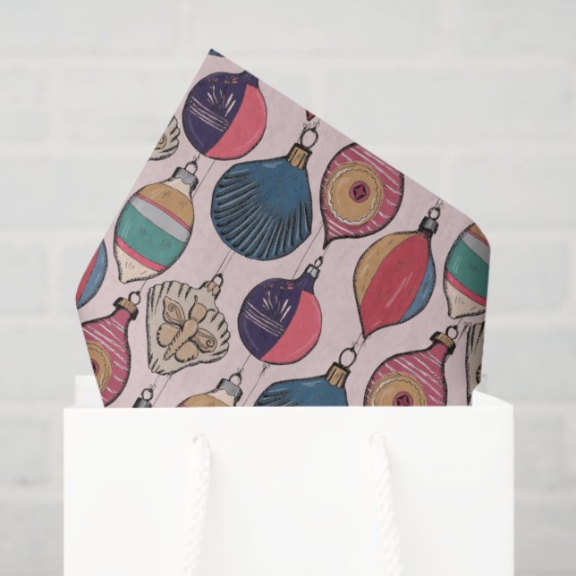 Papier Mousseline Motif de Noël rose Vintage (Sac cadeau)