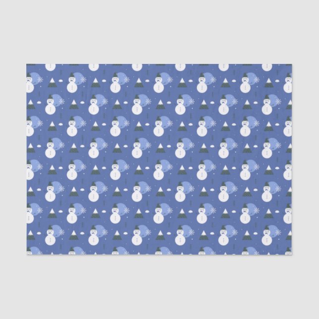 Papier Mousseline Motif de Noël Royal Blue Snowman (Recto)