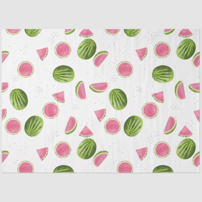 Papier Mousseline Motif de pastèque rose et vert d'été (Recto)