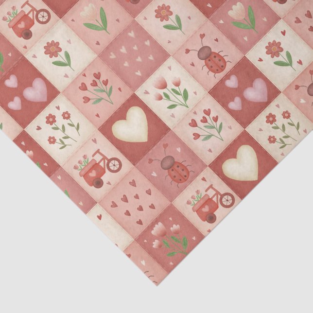 Papier Mousseline Motif de patchwork sucré dessiné à la main - Papie (Détail)