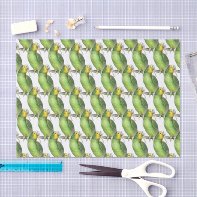 Papier Mousseline Motif de perroquet Vintage vert et jaune (Artisanat)