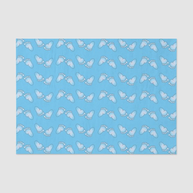 Papier Mousseline Motif de pieds de bébé bleu (Recto)
