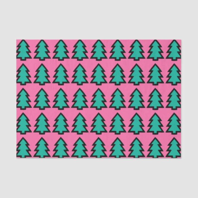 Papier Mousseline Motif de pin rose et turquoise (Recto)