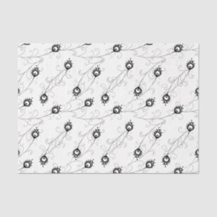 Papier Mousseline Motif de plume Peacock noir et blanc simpliste