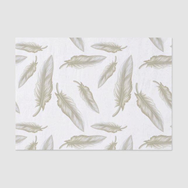 Papier Mousseline Motif de plumes blanches beiges (Recto)