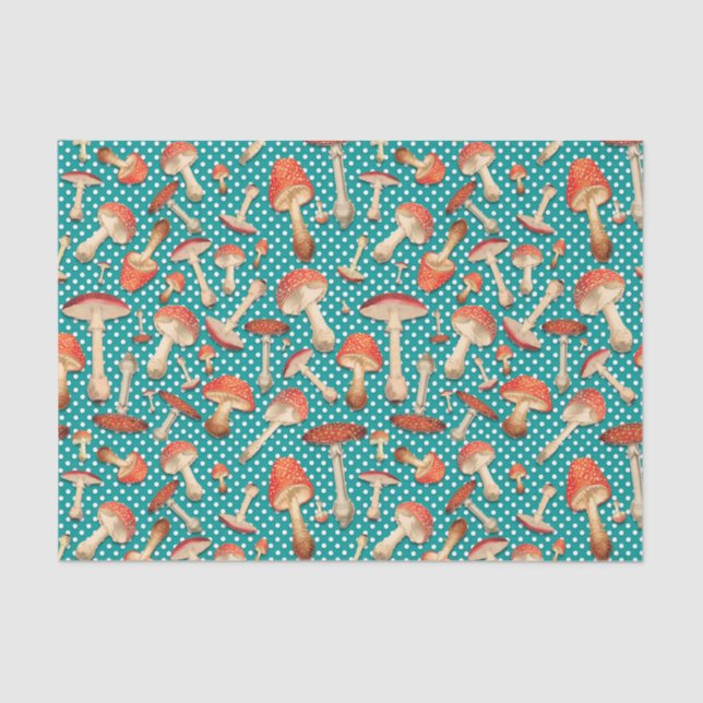Papier Mousseline Motif de point Polka Turquoise Agaric (Recto)