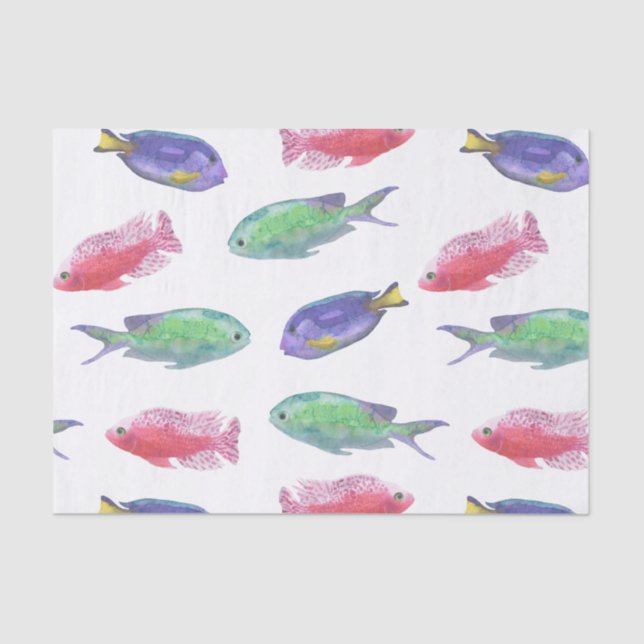 Papier Mousseline Motif de poissons d'aquarelle (Recto)