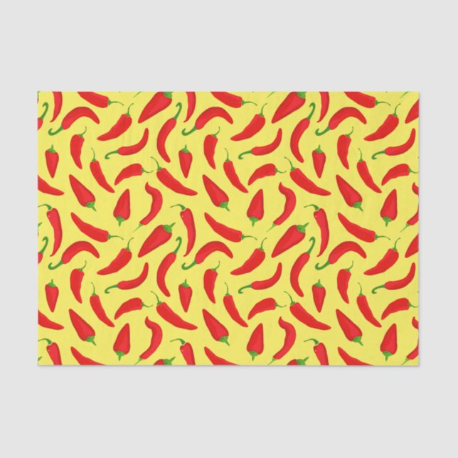Papier Mousseline Motif de poivre rouge Chili sur jaune (Recto)