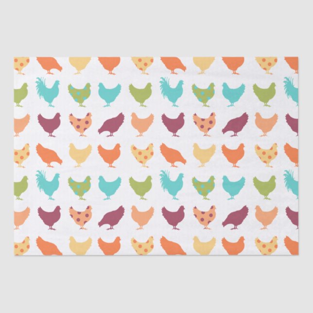 Papier Mousseline Motif de poulet multicolore funky (Recto)