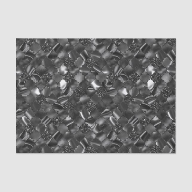 Papier Mousseline Motif de Quatrefoil Marocain Noir (Recto)