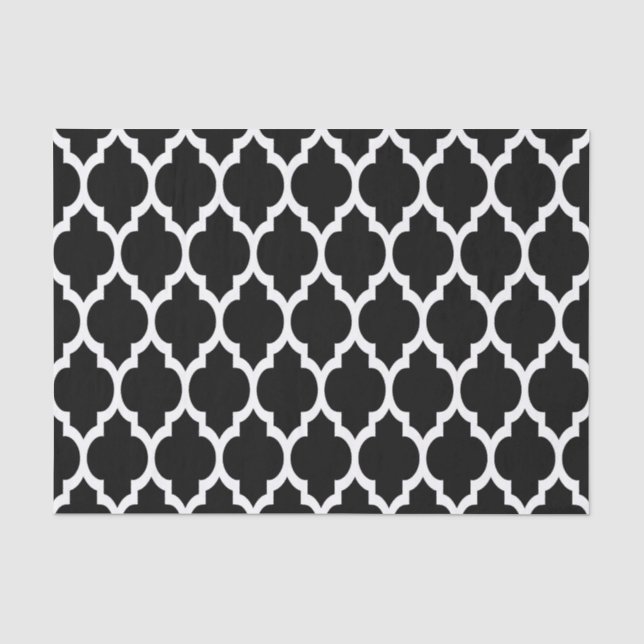 Papier Mousseline Motif de Quatrefoil Marocain Noir Blanc #4 (Recto)