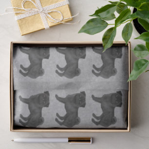 Papier Mousseline Motif de race de chien Pug de couleur noire sur gr