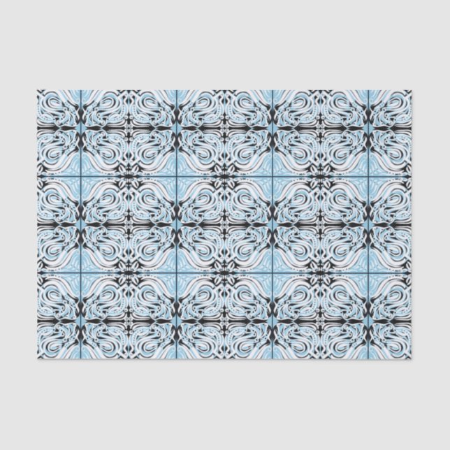 Papier Mousseline Motif de répétition Abstrait bleu noir blanc (Recto)