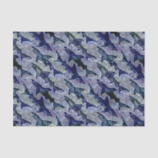 Papier Mousseline Motif de requin dans pourpre et bleu (Recto)