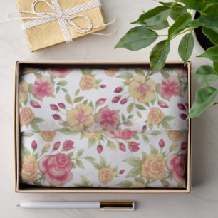 Papier Mousseline Motif de roses rouges et jaunes et de boutons de r