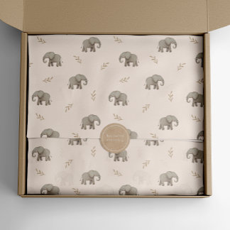 Papier Mousseline Motif de safari éléphants aquarelle rose tendre