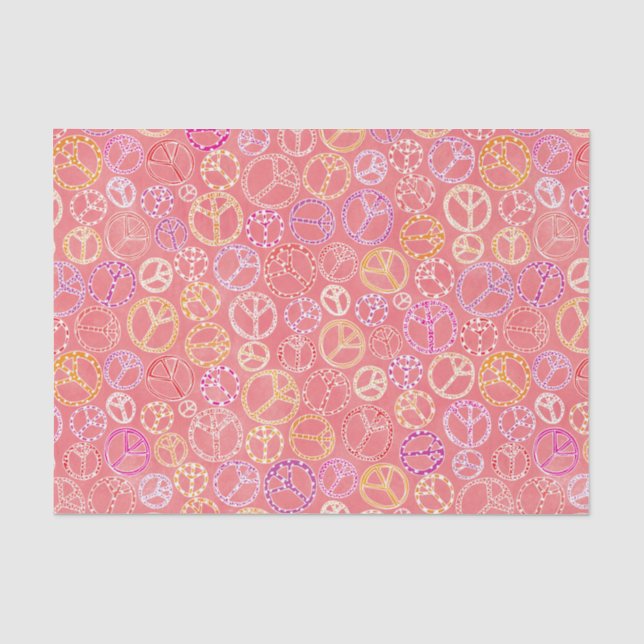 Papier Mousseline Motif de signes de paix sur le rose (Recto)