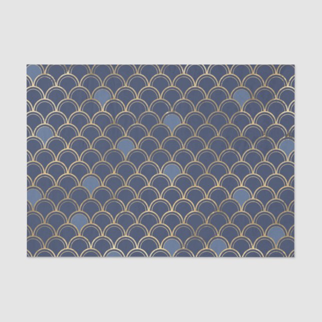 Papier Mousseline Motif De Sirène Or Et Bleu (Recto)