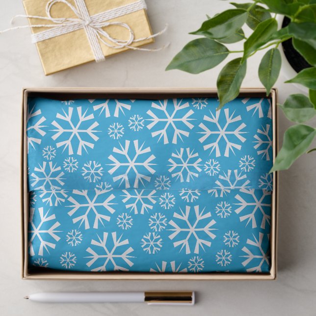 Papier Mousseline Motif de Snowflakes blancs sur Arrière - plan bleu (Cadeau)
