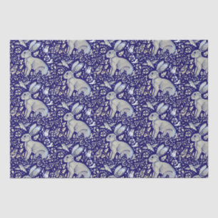 Papier Mousseline Motif de style Morris d'oiseaux de lapin bleu comp
