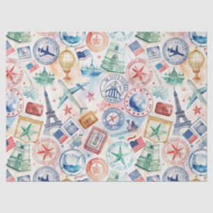 Papier Mousseline Motif de tampon de voyage du monde vintage (3)