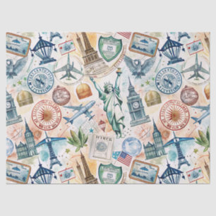 Papier Mousseline Motif de tampon de voyage du monde vintage (6)