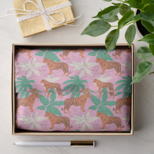 Papier Mousseline Motif de Tigre Mignon Rose et Orange Vibrant Jungl