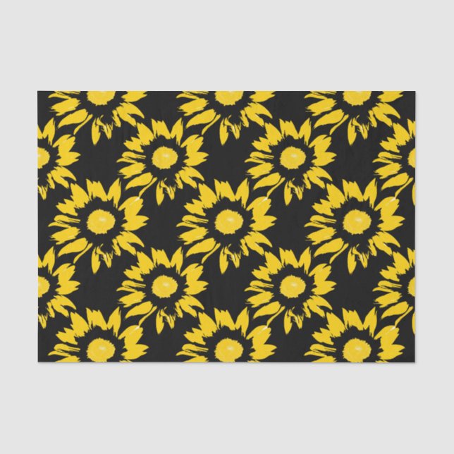 Papier Mousseline Motif de tournesol jaune et noir (Recto)