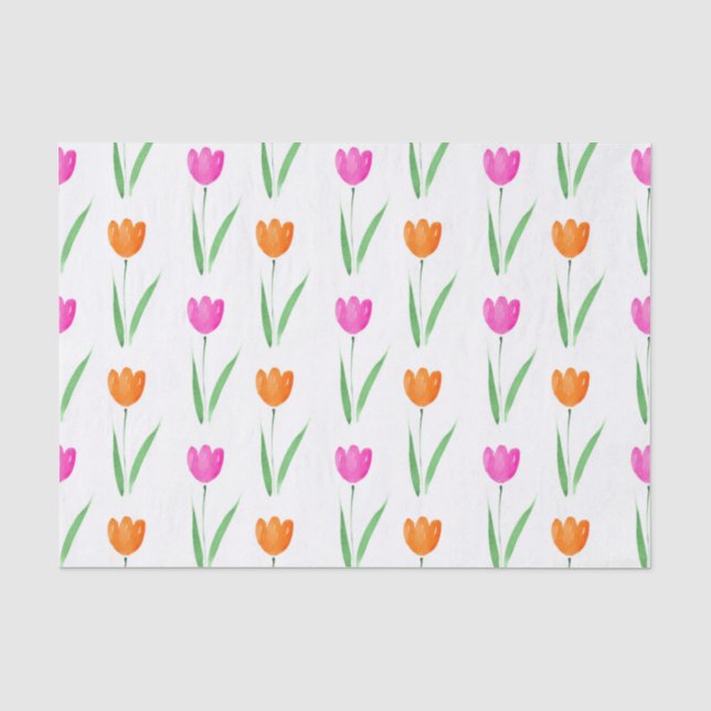 Papier Mousseline Motif de tulipe rose et orange chaud (Recto)