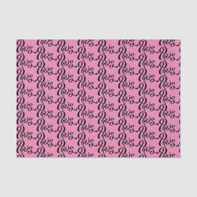 Papier Mousseline Motif de typographie Chic Pink et Black Paris (Recto)