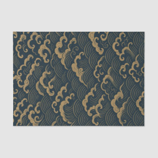 PAPIER MOUSSELINE MOTIF DE VAGUE JAPONAISE EN NEUTRE FONCÉ