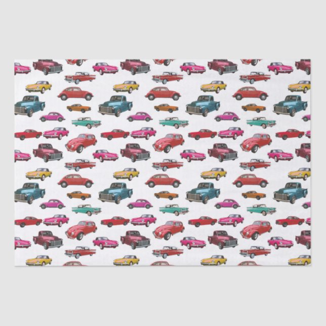 Papier Mousseline Motif de voitures et de camions rétro (Recto)