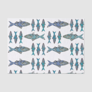 Papier Mousseline motif décoratif moderne bleu poisson vert