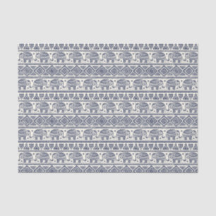 Papier Mousseline Motif d'éléphant ethnique bleu