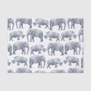 Papier Mousseline Motif d'éléphants et de rhinocéros de safari