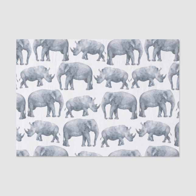 Papier Mousseline Motif d'éléphants et de rhinocéros de safari (Recto)