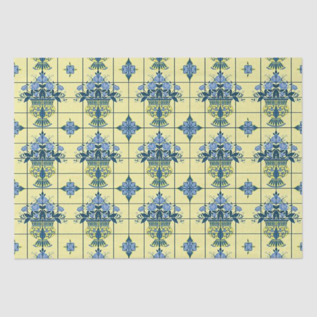 Papier Mousseline Motif Delft Tile (Recto)