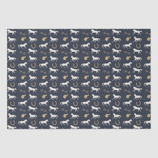 Papier Mousseline Motif des chevaux anglais d'or et d'ivoire (Recto)