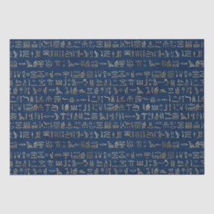 Papier Mousseline Motif des hiéroglyphes d'Égypte or et bleu