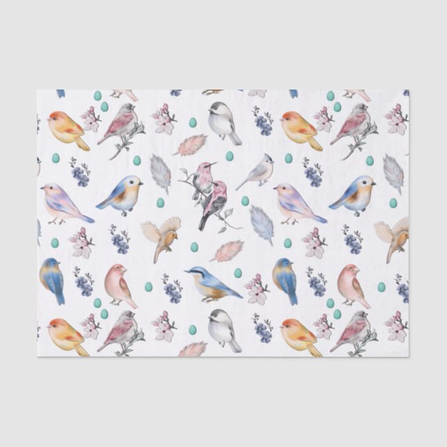 Papier Mousseline Motif des oiseaux de printemps (Recto)